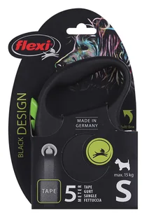 Поводок-рулетка Flexi Black Design для собак до 15 кг лента S 5 м черный / зеленый