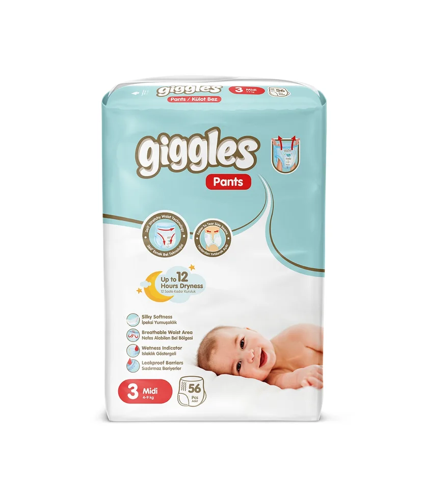 Подгузники-трусики детские Giggles, 3 размер (4- 9 кг), 56 штук