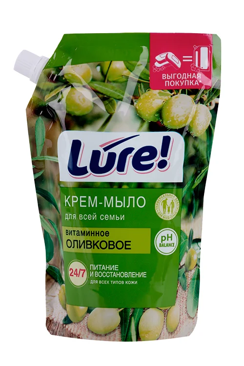 Крем-Мыло Lure жид для всей семьи витаминное оливковое 500 мл дой-пак