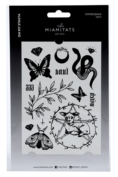 Тату Miami Tattoos OH MY Stasya переводные надписи змея мотылёк формат А6