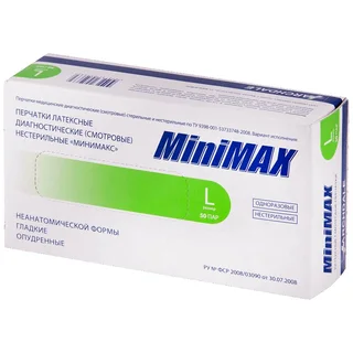 Минимакс Перчатки Латексные Нестерильные Опудренные Р.l 50 Пар