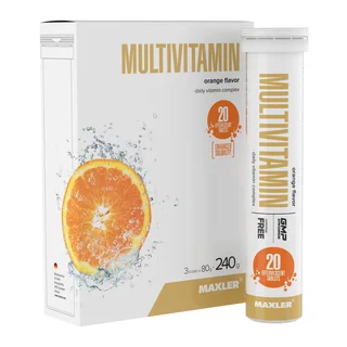 Мультивитамины, 3 тубы*20 шипучих таблеток, со вкусом Апельсин, Maxler