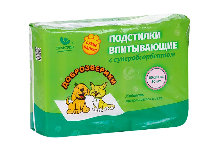 Подстилки Доброзверики впитывающие для животных с липким слоем 30 шт