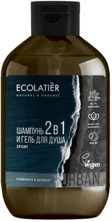 Мужской гель для душа и шампунь 2 в 1 грейпфрут & вербена 600 мл Ecolatier