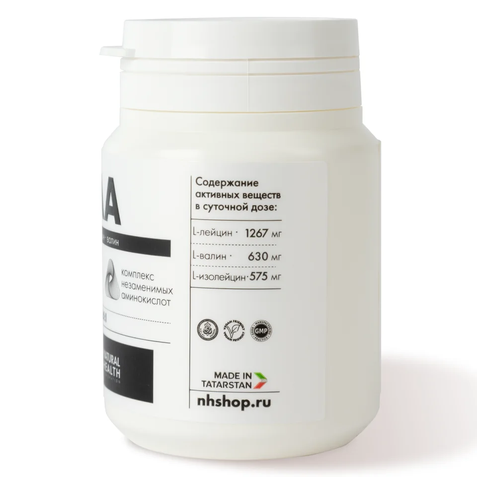 Bcaa 2:1:1, Natural Hеalth, 60 капсул, спортивное питание для мужчин и женщин, L-лейцин, L-изолейцин, L-валин.