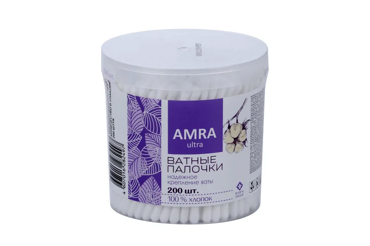 Ватные палочки Амра 200 шт (цилиндр)