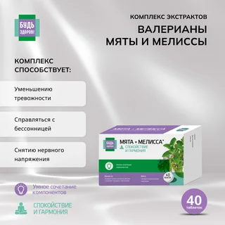 Будь Здоров Комплекс экстрактов валерианы мяты мелиссы таблетки 40 шт