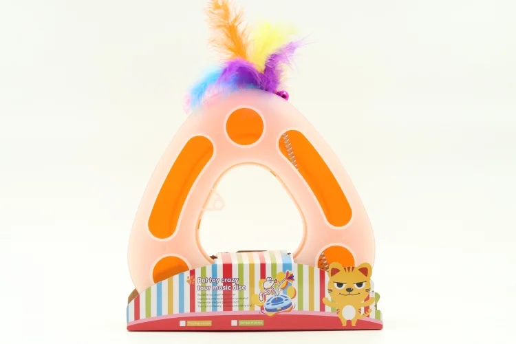 Игрушка Чистый котик для кошек трек-треугольник с пером на пружине 25×7,5 см оранжевый
