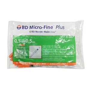Шприц БД МикроФайн Плюс инсулин 0.5 мл U100 30G (0.3*8 мм) 10 шт