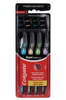 Зубная щетка Colgate Super Flexi Black с гибким основанием головки средней жесткости 4 шт