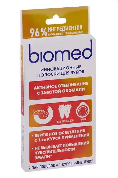 Полоски Biomed healthywhite активное отбеливание с заботой об эмали гуава для зубов 7 шт пара