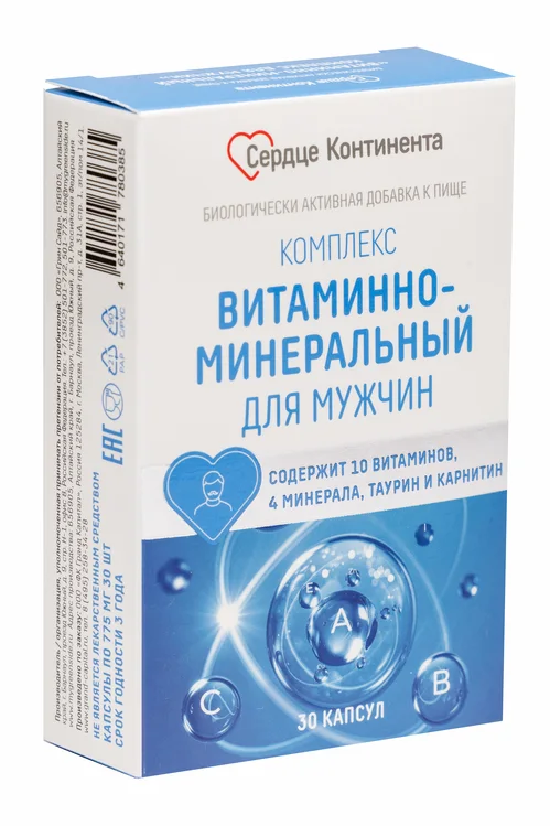 Витаминно-минеральный комплекс Сердце Континента для муж 775 мг 30 шт капсулы