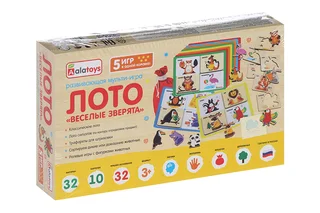 Лото Алатойс веселые зверята 32 фигурки/10 карточек