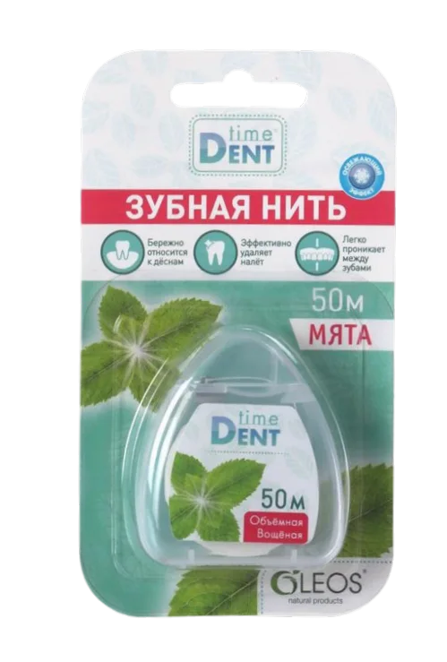 Зубная нить Oleos Мята объемная вощеная 50 м