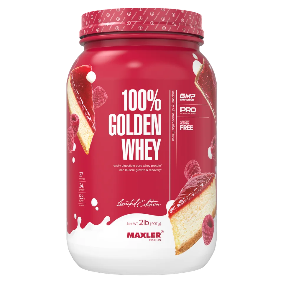 Протеин сывороточный Maxler Golden Whey 2lb (907 гр) - малиновый чизкейк