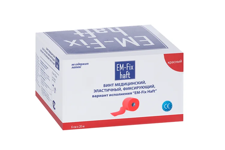 Медицинский бинт EM-Fix Haft эластичный фиксирующий 6 см × 20 м красный