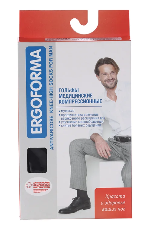 Гольфы Ergoforma 2 кл компр от варикоза мужские открытый носок р 4 черный