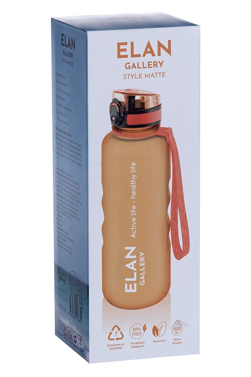 Бутылка для воды Elan Gallery 10×10×28,5 см Style Matte с углублениями для пальцев оранжевая 1,5 л