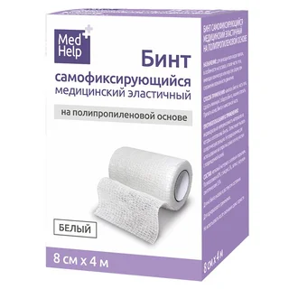 Медхелп Бинт Эластичный Самофиксирующийся На Полипропиленовой Основе 8 см × 4 м Белый