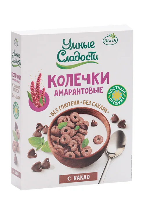 Колечки Умные сладости Какао амарантовые без сах без глютена 150 гр