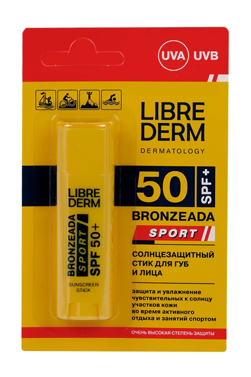 Стик Либридерм Бронзиада Спорт солнцезащитный SPF 50+ для губ / лица 4,8 гр