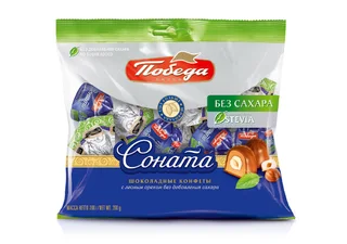Конфеты Соната шоколадные с лесным орехом без сахара пакет 200 гр