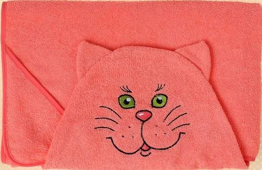 Полотенце-накидка махровое котик 75?125 см персик Хл 300 г/м?