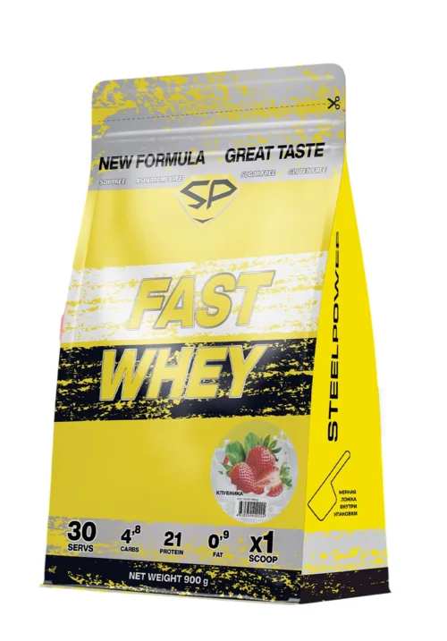 Протеин Steelpower Fast Whey сывороточный клубника, 900 г