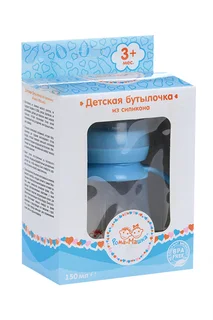 Бутылочка Рома+Машка силикон / ручки / соска силик / соломинка / шир горл 150 мл синяя