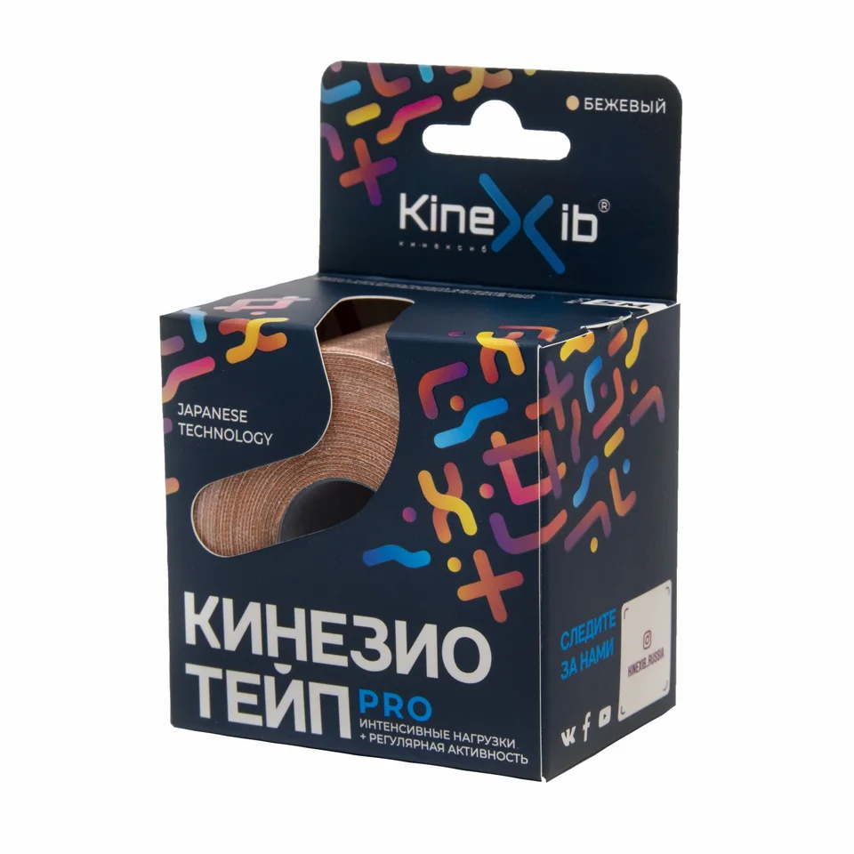 Бинт Кинезио-Тейп кинексиб про адгезивный восстанавливающий бежевый 5 см × 5 м