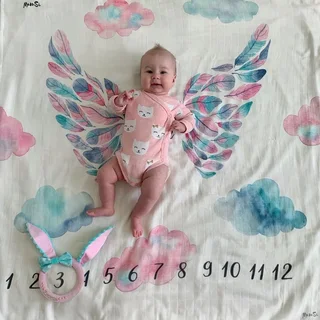 Пеленка MamSi муслиновая 120×120 см с розовыми крыльями