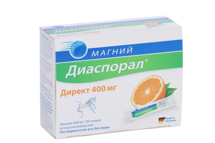 Магний Диаспорал Директ со вкусом апельсина, 400 мг, 20 шт, стик