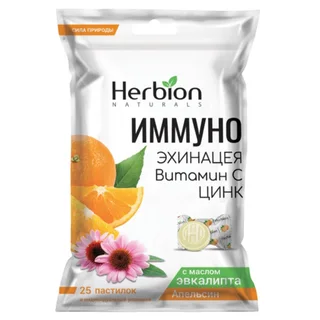 Иммуно Эхинацея Herbion с маслом эвкалипта Вишня 25 шт пастилки