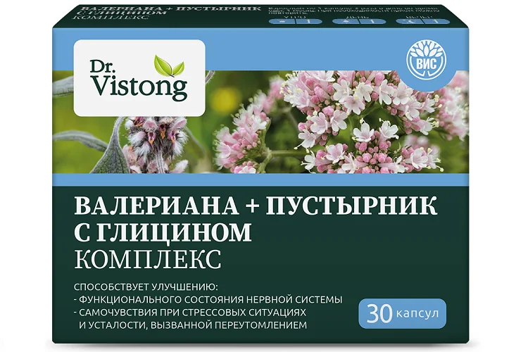 Комплекс Dr.Vistong пустырник+валериана с глицином, 30 шт, капсулы