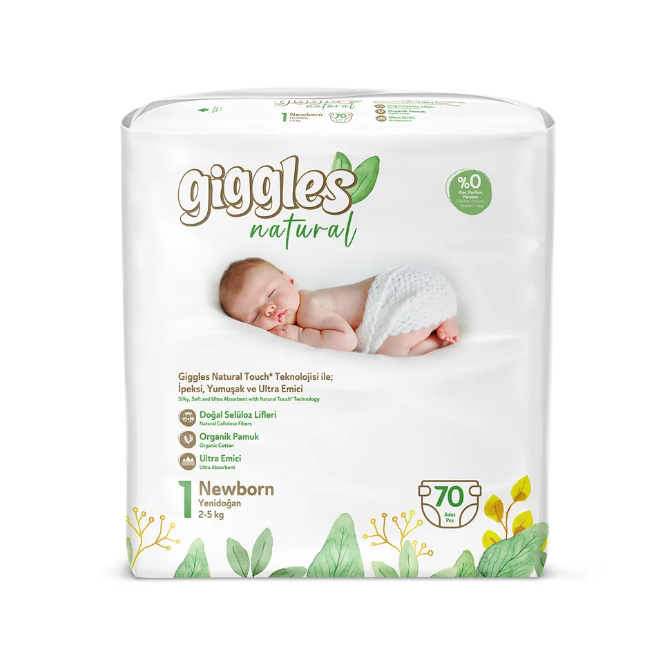 Подгузники детские Giggles Natural, 1 размер (2-5 кг), 70 штук