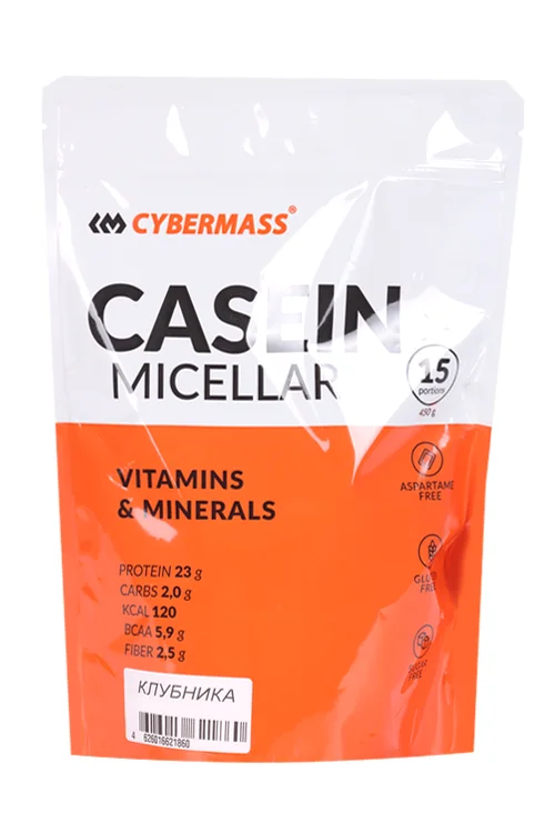 Напиток Cybermass Casein клубника белковый сухой 450 гр (концентрат)