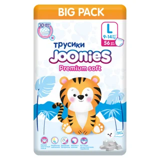 Подгузники-трусики Joonies Premium Soft для детей L (9-14 кг) 56 шт