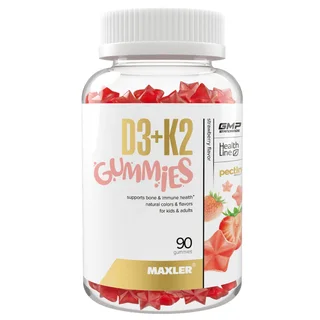 Витамины Гаммис Д3+К2, со вкусом клубники, 90 жевательных пастилок, Maxler