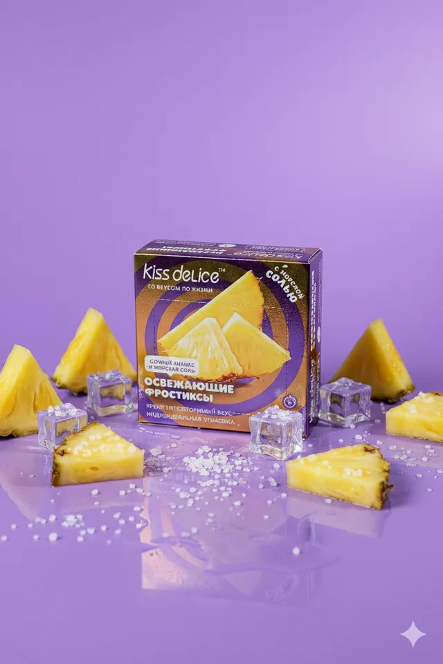 Конфеты-леденцы без сахара Kiss Delice со вкусом Сочный ананас и морская соль, 50г