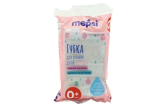Губка Mepsi для купания новорожденных 0+ махровая с ручкой