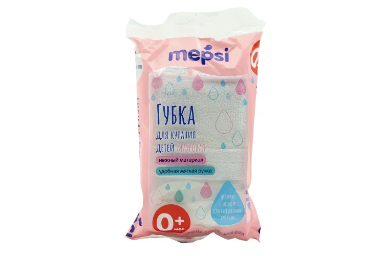 Губка Mepsi для купания новорожденных 0+ махровая с ручкой