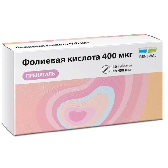 Фолиевая кислота 400 мкг Пренаталь Реневал таблетки 100 мг 30 шт БАД