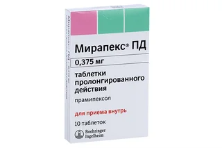 Мирапекс ПД 0,375 мг 10 шт таблетки пролонгированного действия