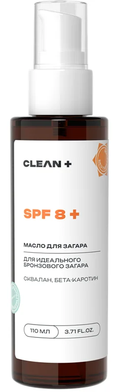 Солнцезащитное масло Cleanplus для загара SPF 8 для идеального бронзового загара 110 мл
