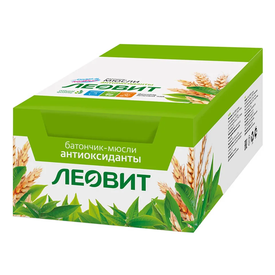 Батончик-мюсли с фенхелем и зеленым чаем 26 шт по 30 гр Леовит