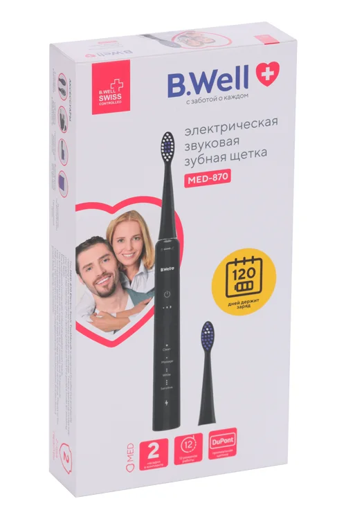 Зубная щетка B.Well электрическая звуковая MED-870 черный