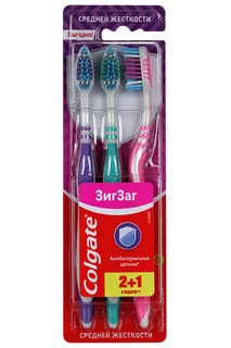 Зубная щетка Colgate средней жесткости зиг заг 2+1 бесплатно