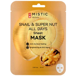 Mistic Snail & Super NUT ALL Days Sheet Mask Тканевая маска для лица с муцином улитки и экстрактом ореха 24 мл*5 шт