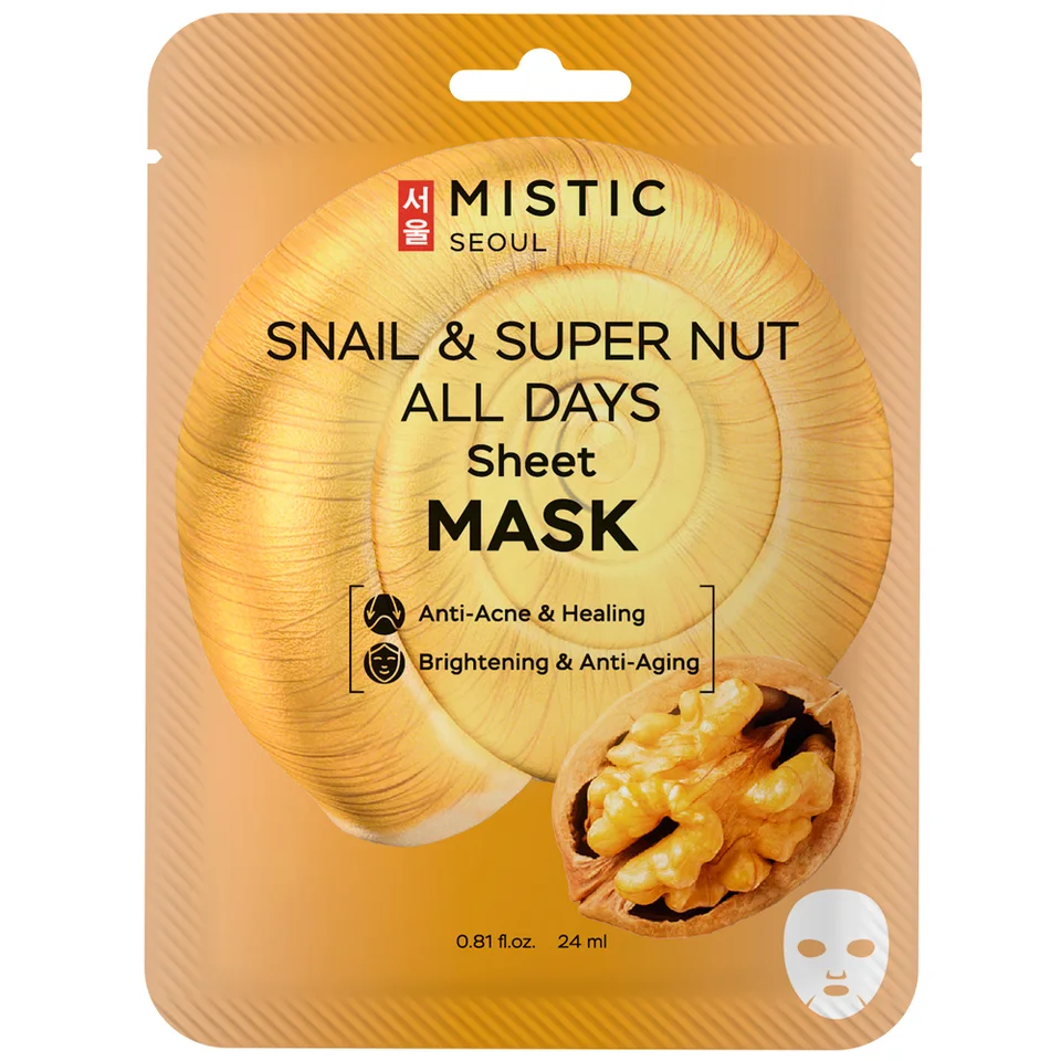 Mistic Snail & Super NUT ALL Days Sheet Mask Тканевая маска для лица с муцином улитки и экстрактом ореха 24 мл*5 шт