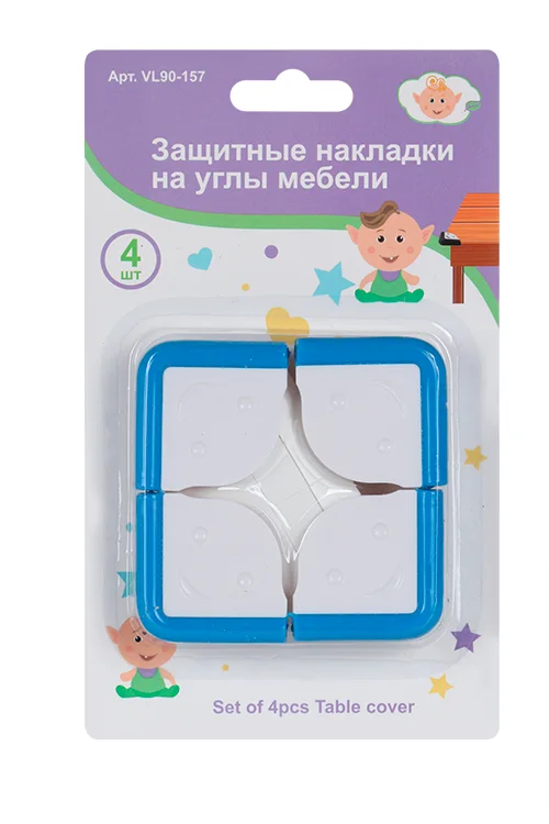 Набор накладок Мультидом на углы мебели защитные белые / синие 4 шт
